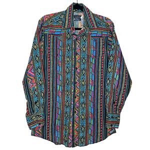 Vintage Panhandle Slim Button Up Southwestern Aztec Tribal Western Shirt 15.5x34